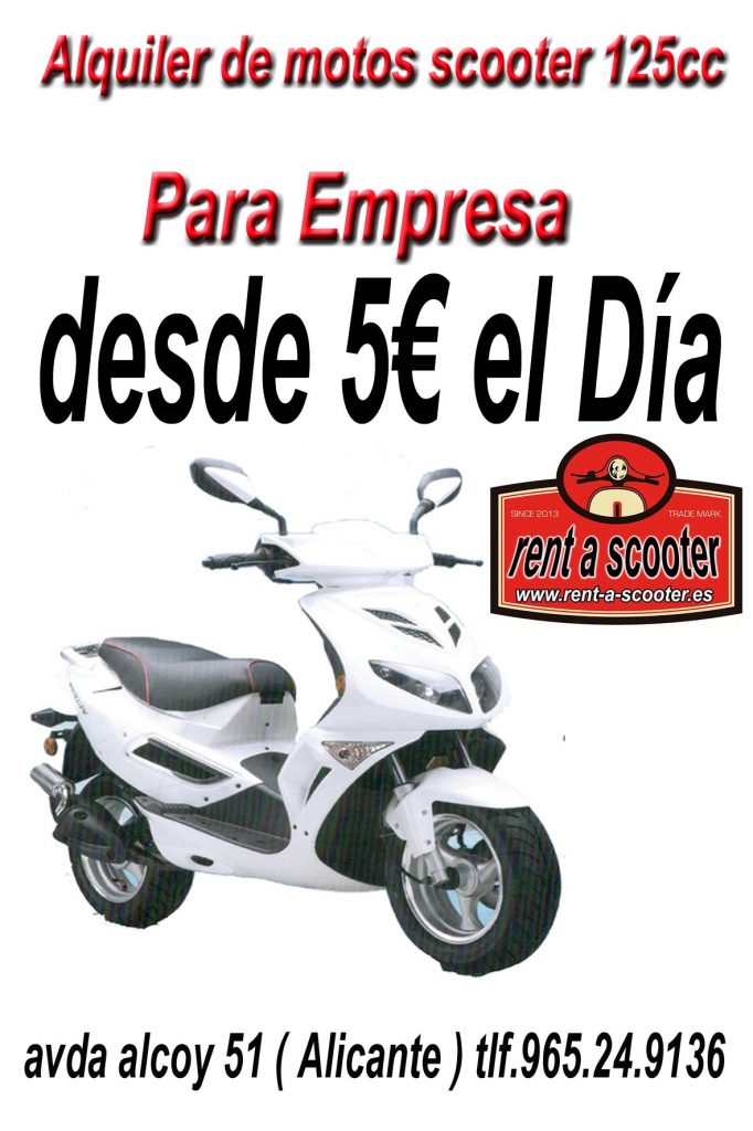 Alquiler de motos scooter de 125cc desde 5€ el día en Alicante