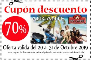 Oferta de Alquiler de motos scooter en Alicante 70% de descuento